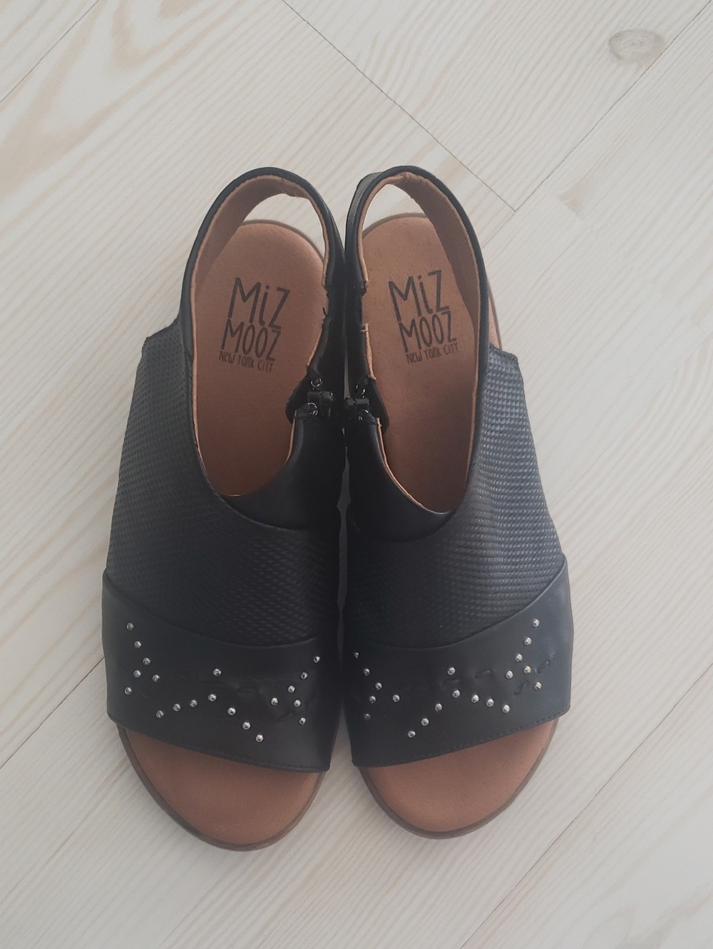 Miz Mooz Darcie Black Studded Open-Toe Slingback Sandals Size 38
